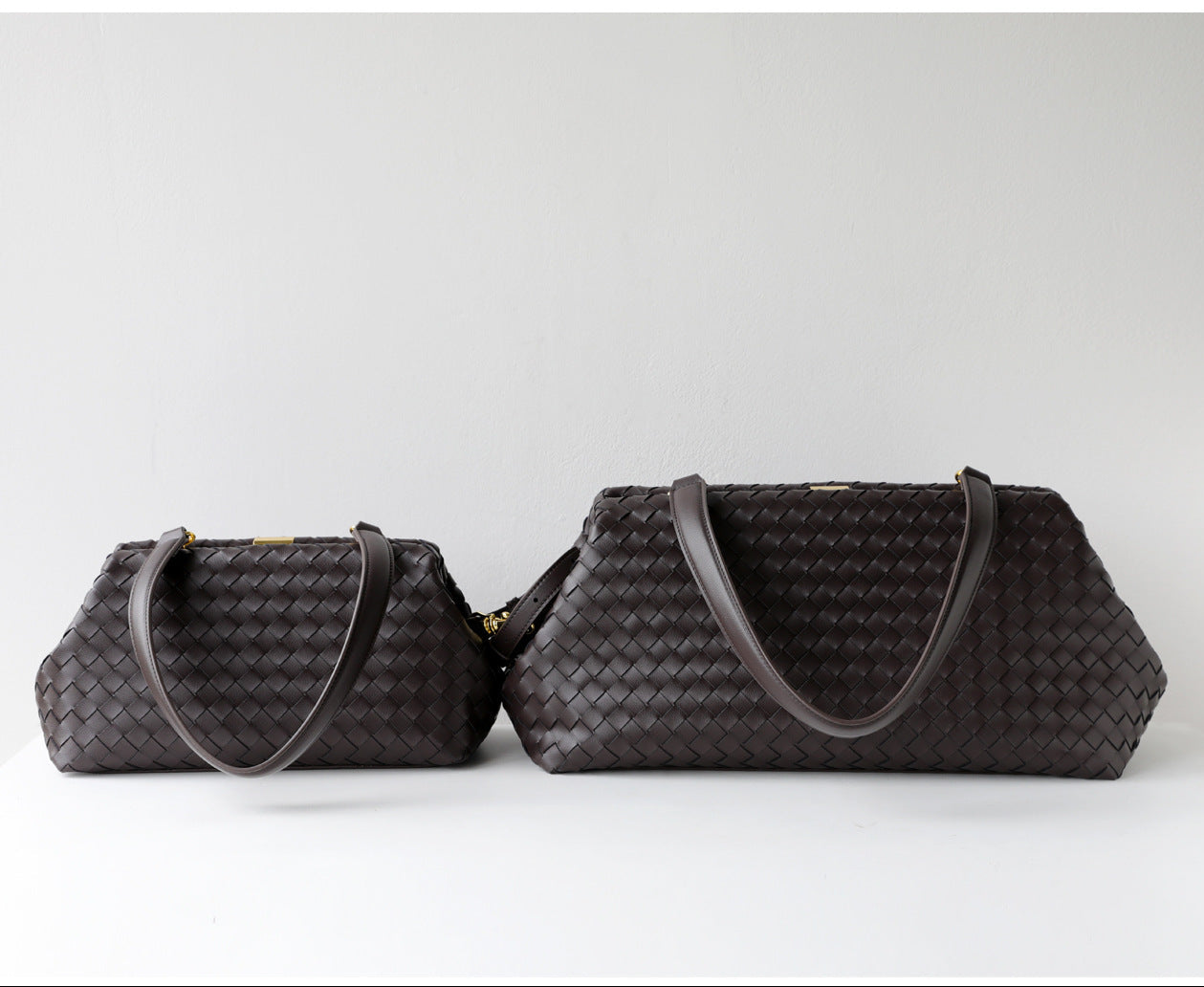 Handwoven Cowhide Leather Frame Clutch Bag | Women's Commuter Top-Handle & Shoulder Purse