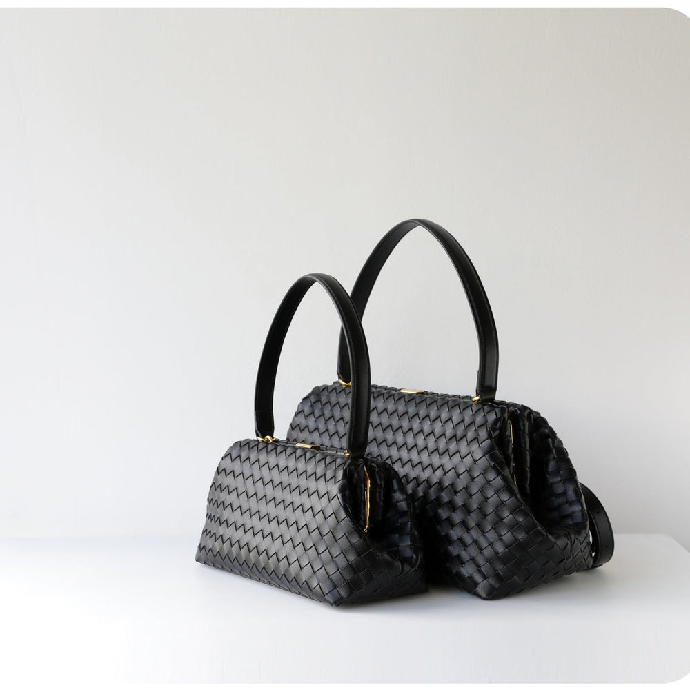 Handwoven Cowhide Leather Frame Clutch Bag | Women's Commuter Top-Handle & Shoulder Purse