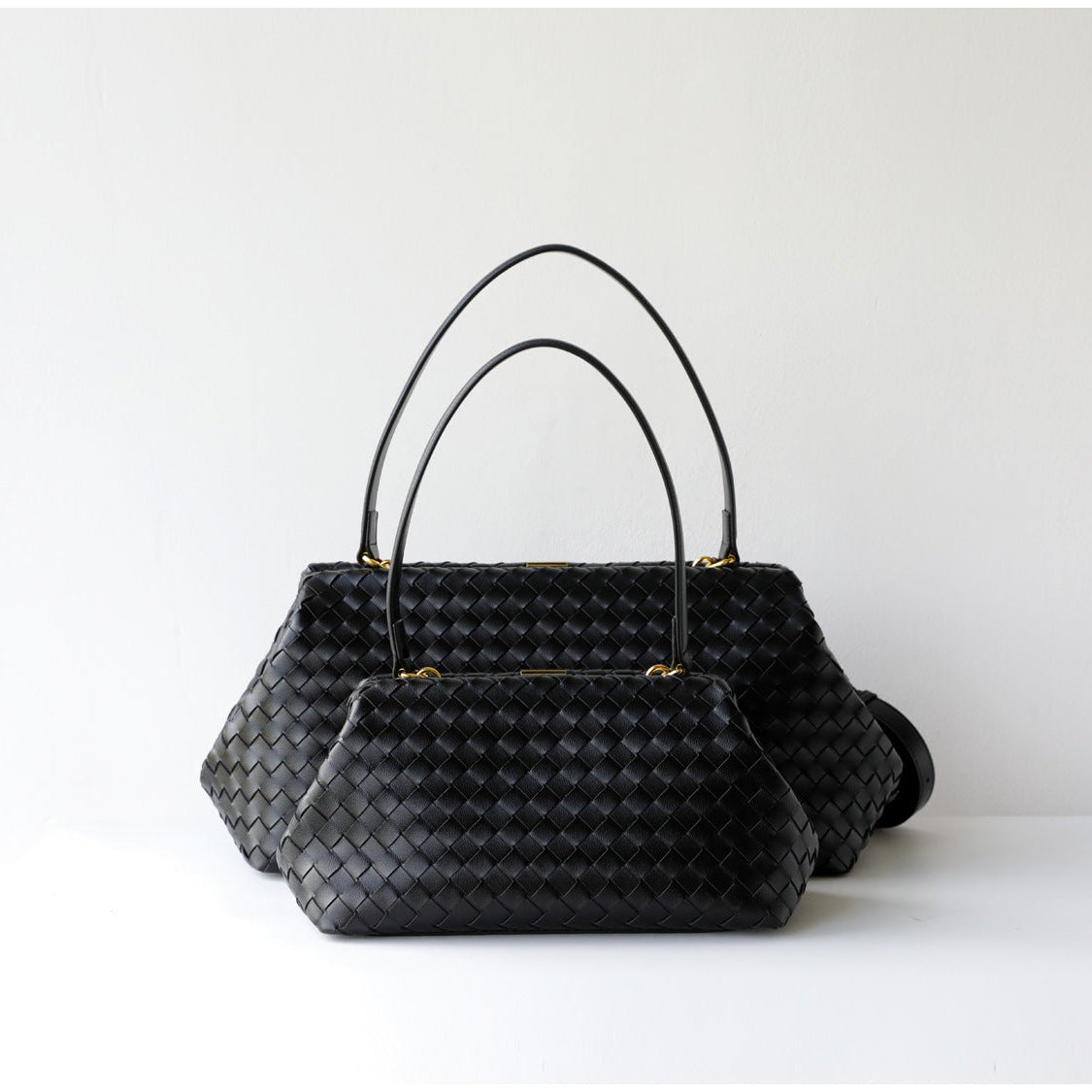 Handwoven Cowhide Leather Frame Clutch Bag | Women's Commuter Top-Handle & Shoulder Purse