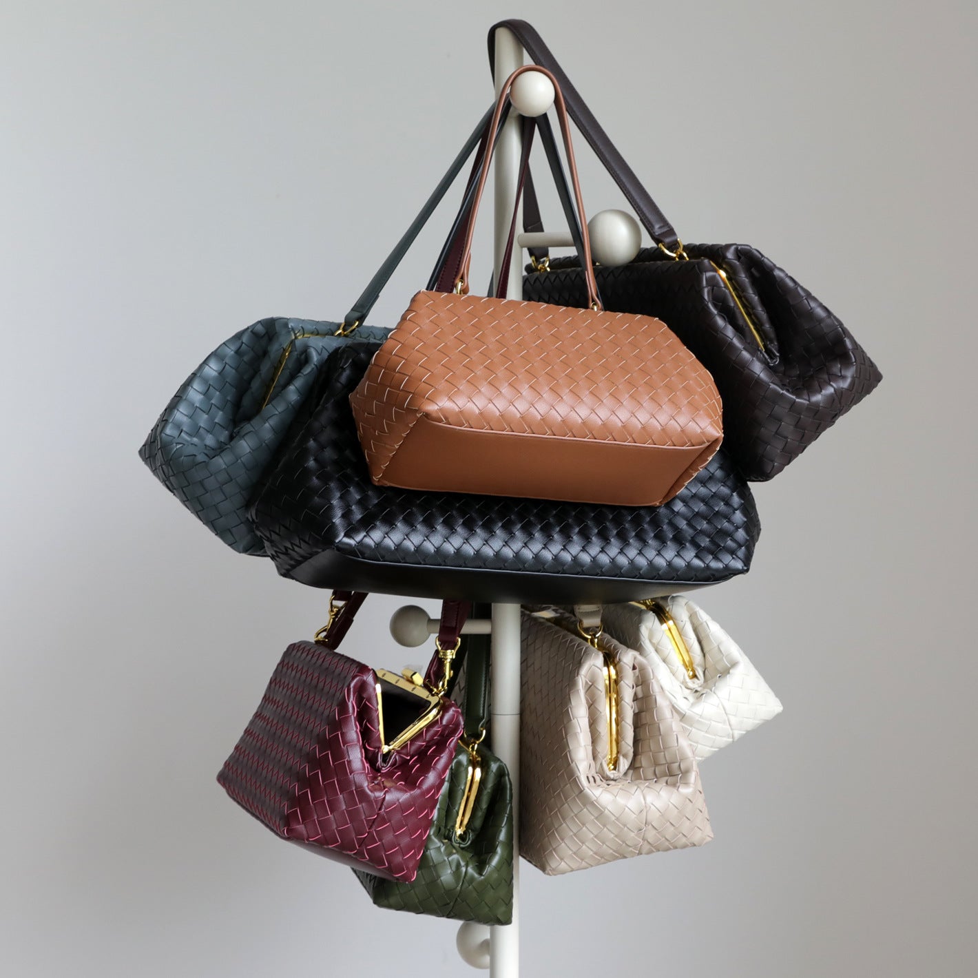 Handwoven Cowhide Leather Frame Clutch Bag | Women's Commuter Top-Handle & Shoulder Purse