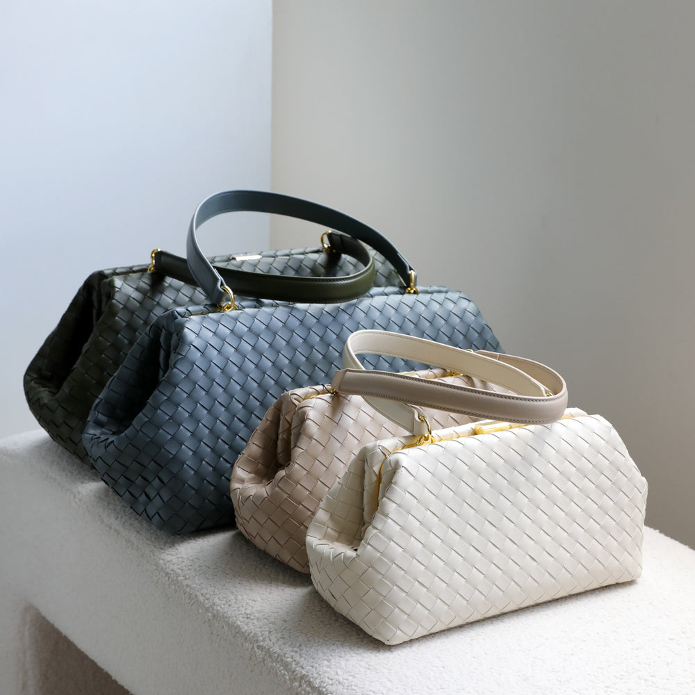 Handwoven Cowhide Leather Frame Clutch Bag | Women's Commuter Top-Handle & Shoulder Purse