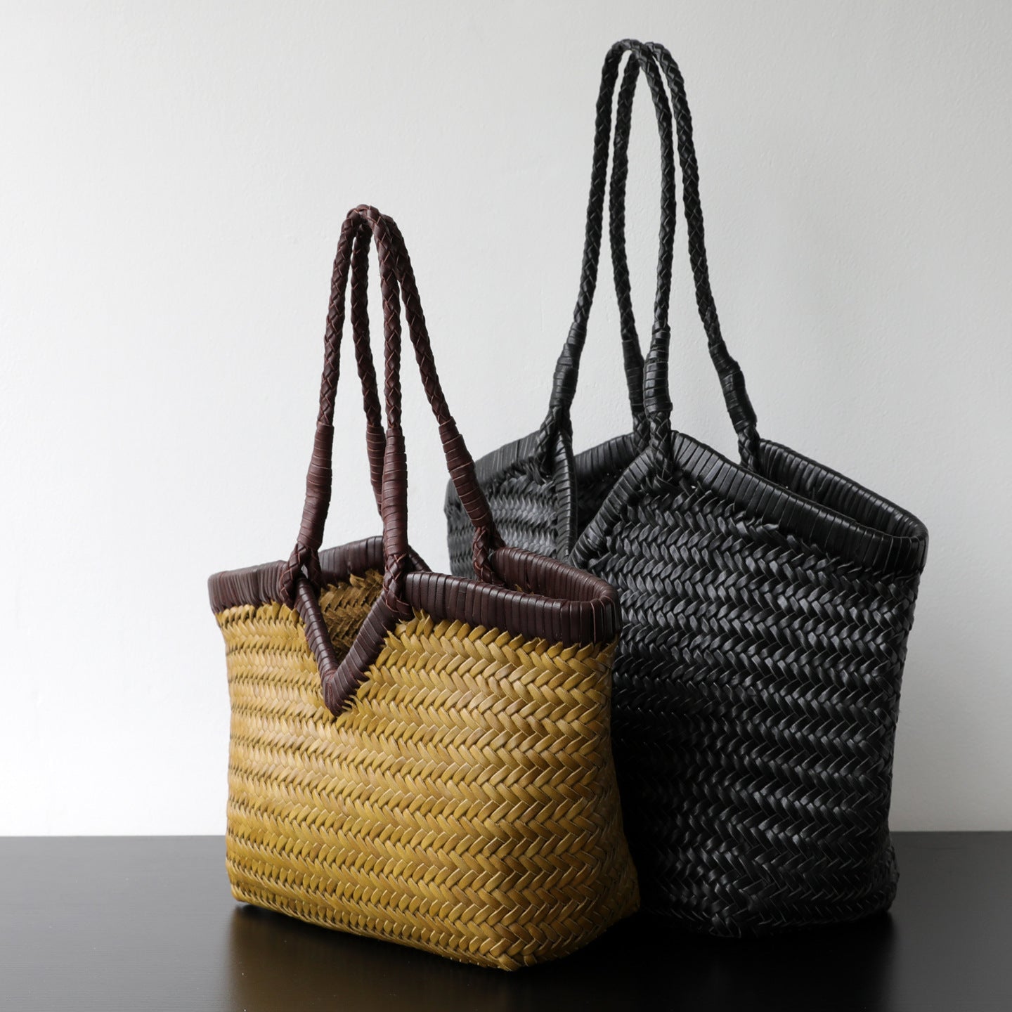 Handwoven Full Grain Cowhide Leather Basket Tote | V-Cut Rim Leather Shoulder Bag | Summer Beach Bag in Two Sizes