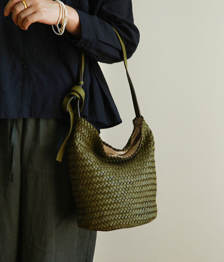 Handwoven Full-Grain Leather Bucket Bag – Two Sizes | Vegetable-Tanned Leather Shoulder Bag, 19 Colours, Hydrophobic Finish
