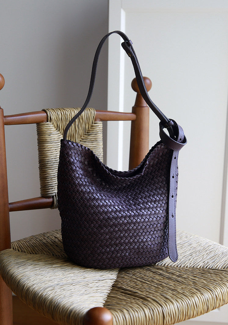 Handwoven Full-Grain Leather Bucket Bag – Two Sizes | Vegetable-Tanned Leather Shoulder Bag, 19 Colours, Hydrophobic Finish