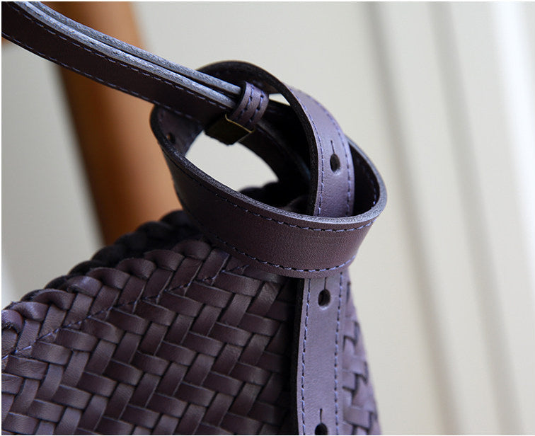 Handwoven Full-Grain Leather Bucket Bag – Two Sizes | Vegetable-Tanned Leather Shoulder Bag, 19 Colours, Hydrophobic Finish