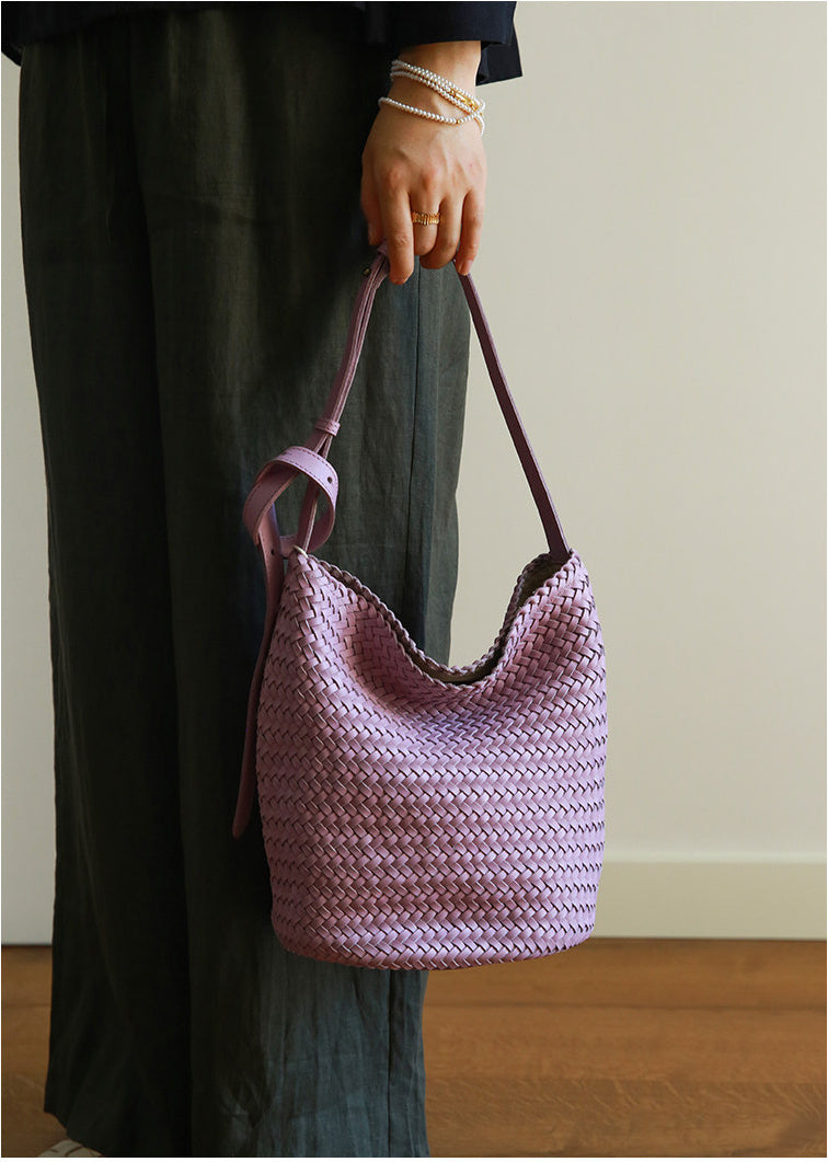 Handwoven Full-Grain Leather Bucket Bag – Two Sizes | Vegetable-Tanned Leather Shoulder Bag, 19 Colours, Hydrophobic Finish
