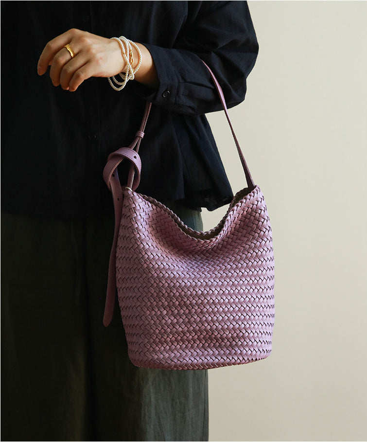Handwoven Full-Grain Leather Bucket Bag – Two Sizes | Vegetable-Tanned Leather Shoulder Bag, 19 Colours, Hydrophobic Finish