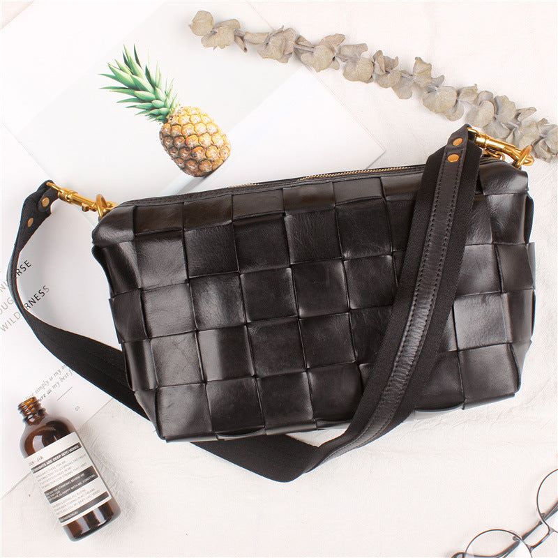 Handwoven Full Grain Leather Crossbody Bag | Vintage Women's Shoulder Bag