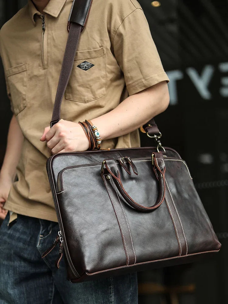 Handcrafted Italian Full Grain Leather Briefcase for Men | Luxury Executive Laptop & Business Satchel