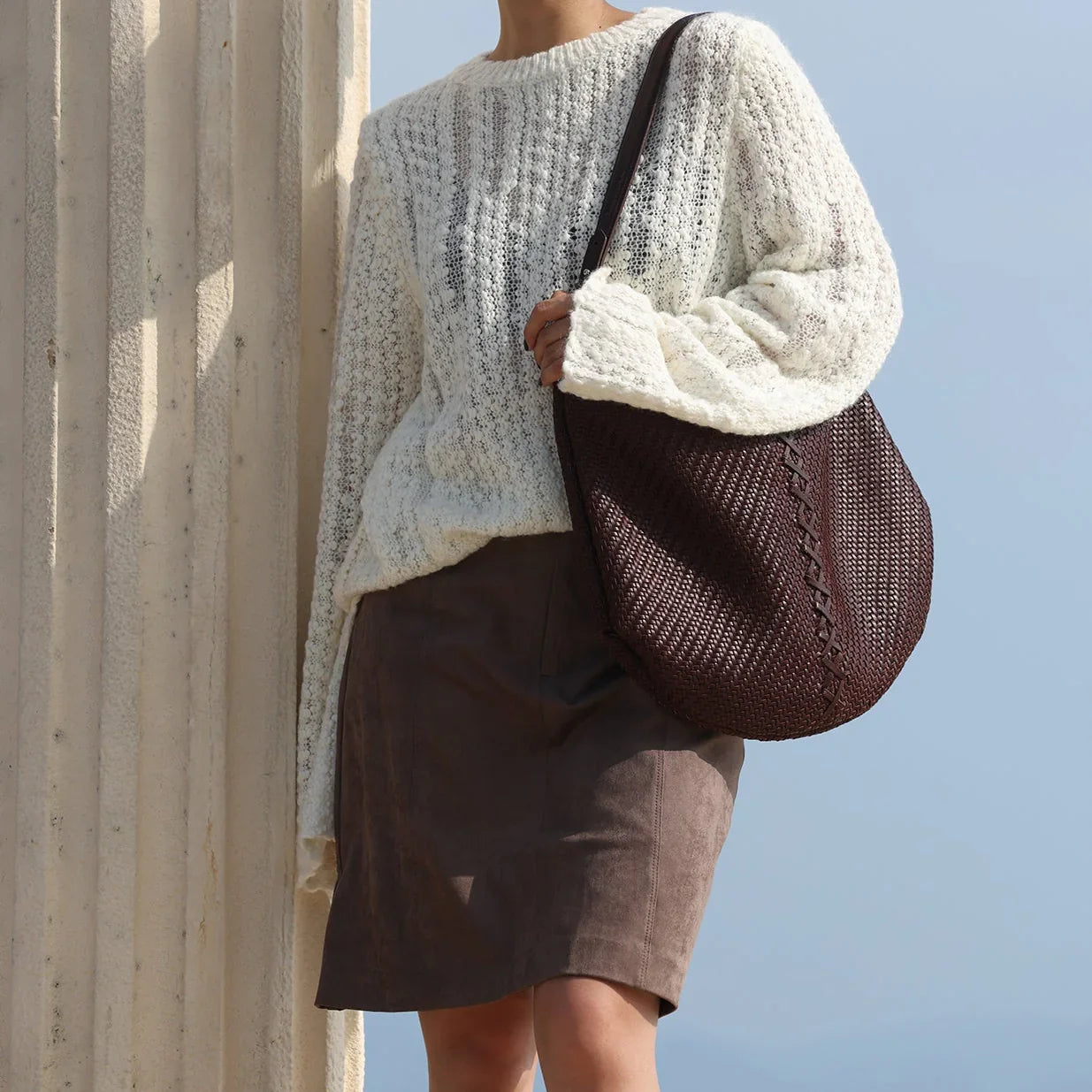 Handwoven Full Grain Leather Hobo Bag | Slouchy Large Shoulder Tote