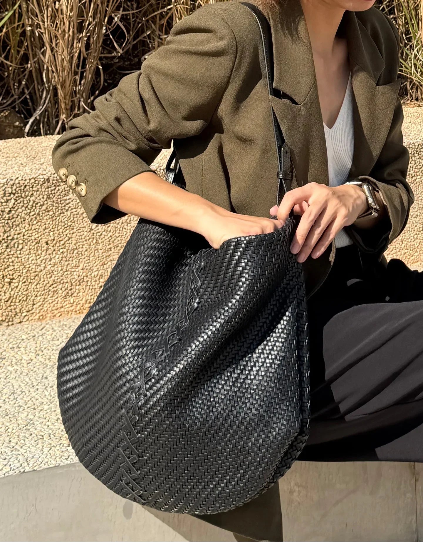 Handwoven Full Grain Leather Hobo Bag | Slouchy Large Shoulder Tote