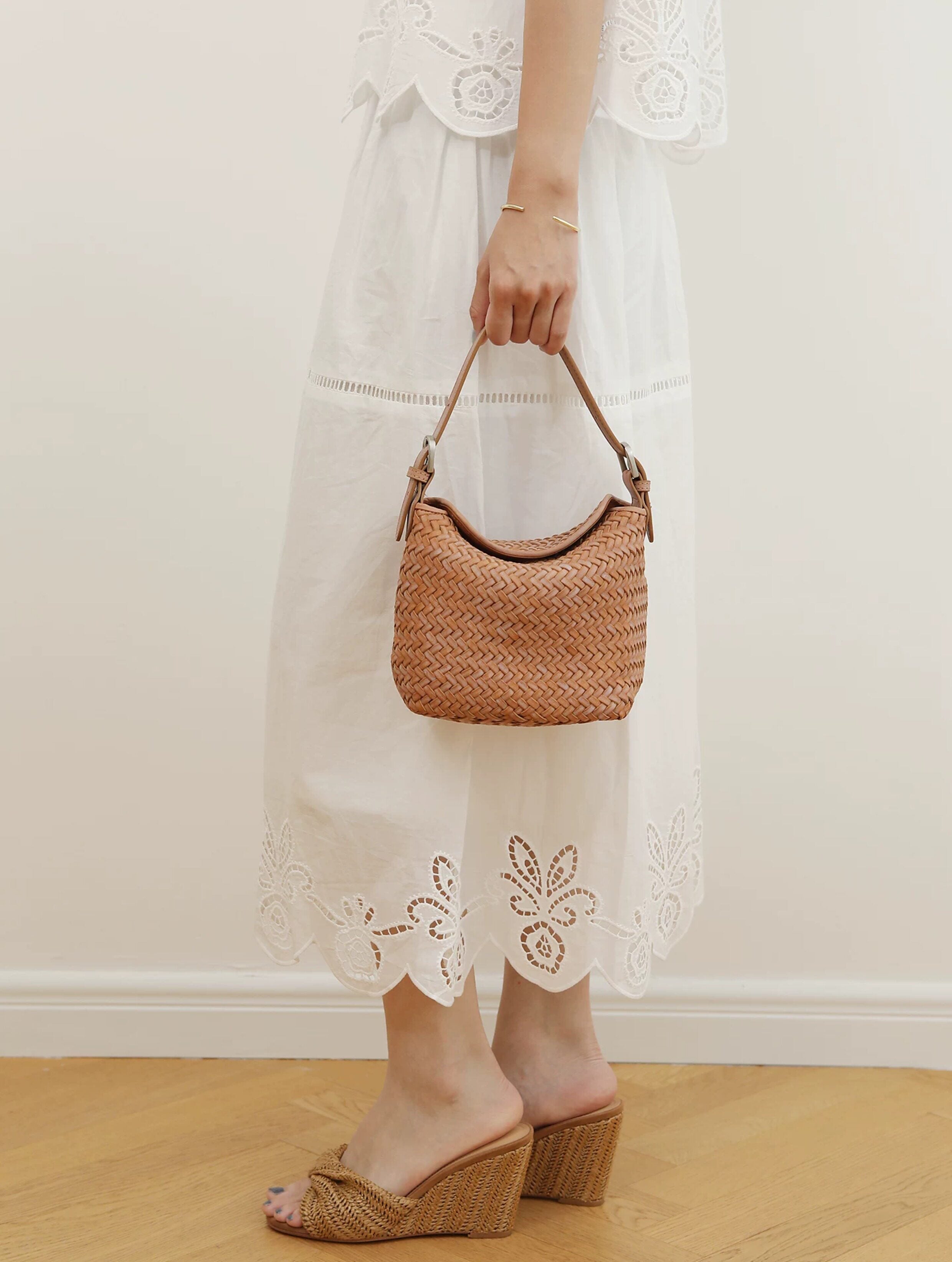 Handwoven Full Grain Leather Hobo Bag | Vintage Basketweave Shoulder & Crossbody Bag