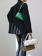 Handwoven Full Grain Leather Woven Box Bag | Mini Square Shoulder & Crossbody Satchel