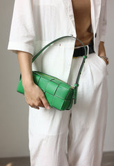 Handwoven Full Grain Leather Woven Box Bag | Mini Square Shoulder & Crossbody Satchel