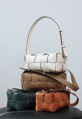 Handwoven Full Grain Leather Woven Box Bag | Mini Square Shoulder & Crossbody Satchel