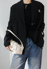 Handwoven Full Grain Leather Woven Box Bag | Mini Square Shoulder & Crossbody Satchel
