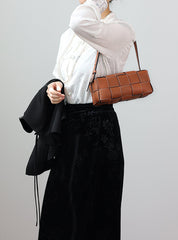 Handwoven Full Grain Leather Woven Box Bag | Mini Square Shoulder & Crossbody Satchel