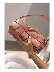 Handwoven Full Grain Leather Woven Box Bag | Mini Square Shoulder & Crossbody Satchel
