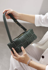 Handwoven Full Grain Leather Woven Box Bag | Mini Square Shoulder & Crossbody Satchel