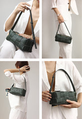 Handwoven Full Grain Leather Woven Box Bag | Mini Square Shoulder & Crossbody Satchel