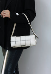 Handwoven Full Grain Leather Woven Box Bag | Mini Square Shoulder & Crossbody Satchel