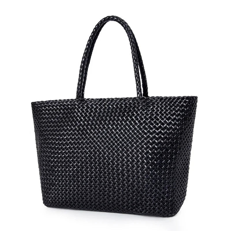 Handwoven Genuine Leather Tote Bag – Triple-Jump Bamboo Weave | Two Sizes, Leather Base, Zip Closure, 5 Colourways