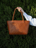 Handwoven Genuine Leather Tote Bag – Triple-Jump Bamboo Weave | Two Sizes, Leather Base, Zip Closure, 5 Colourways - Image 3