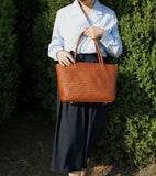 Handwoven Genuine Leather Tote Bag – Triple-Jump Bamboo Weave | Two Sizes, Leather Base, Zip Closure, 5 Colourways - Image 4