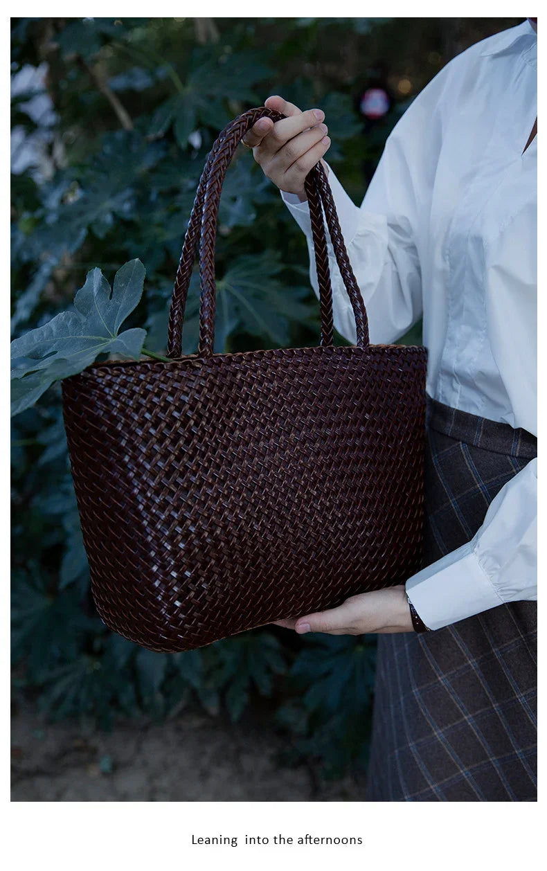 Handwoven Genuine Leather Tote Bag – Triple-Jump Bamboo Weave | Two Sizes, Leather Base, Zip Closure, 5 Colourways - Image 10