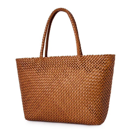 Handwoven Genuine Leather Tote Bag – Triple-Jump Bamboo Weave | Two Sizes, Leather Base, Zip Closure, 5 Colourways - Image 2