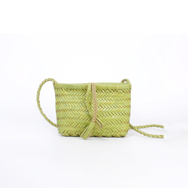 Handwoven Italian Cowhide Leather Crossbody Bag for Women |  Artisan Woven Shoulder Bag with Tassel & Drawstring Pouch | 8 Colours | Casual Daily & Weekend Ba