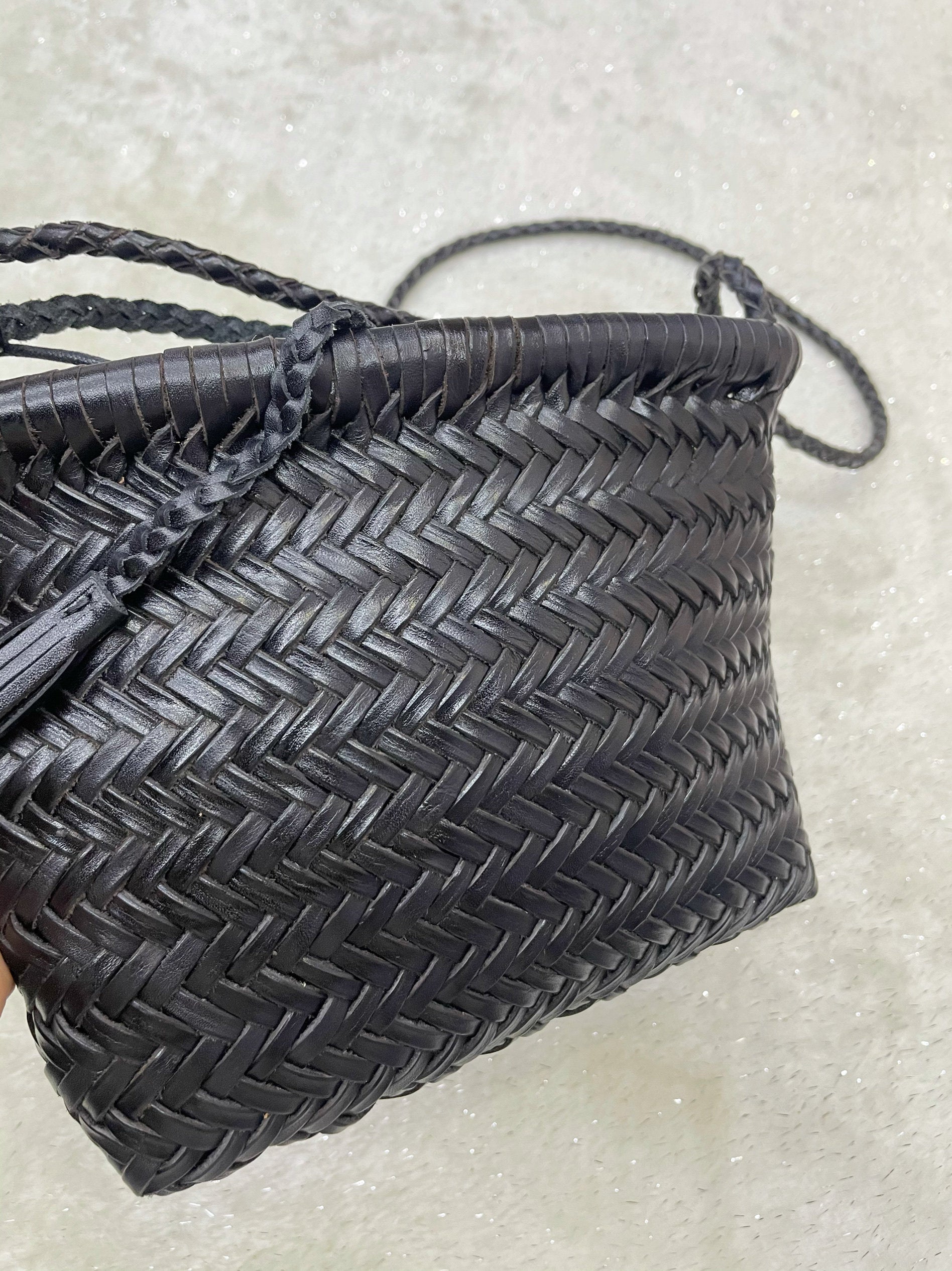 Handwoven Italian Cowhide Leather Crossbody Bag for Women |  Artisan Woven Shoulder Bag with Tassel & Drawstring Pouch | 8 Colours | Casual Daily & Weekend Ba