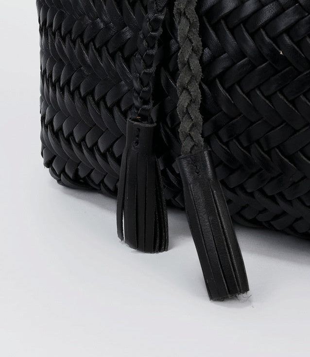 Handwoven Italian Cowhide Leather Crossbody Bag for Women |  Artisan Woven Shoulder Bag with Tassel & Drawstring Pouch | 8 Colours | Casual Daily & Weekend Ba