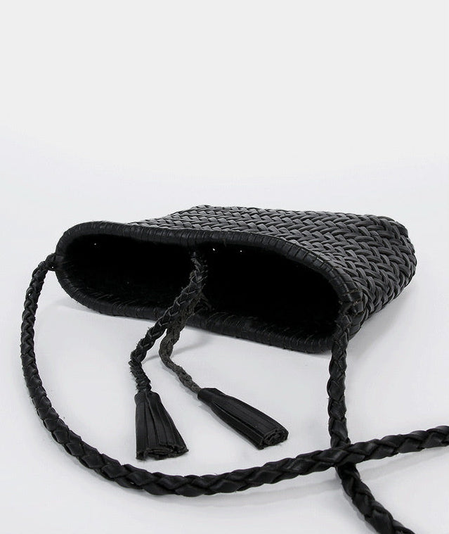 Handwoven Italian Cowhide Leather Crossbody Bag for Women |  Artisan Woven Shoulder Bag with Tassel & Drawstring Pouch | 8 Colours | Casual Daily & Weekend Ba