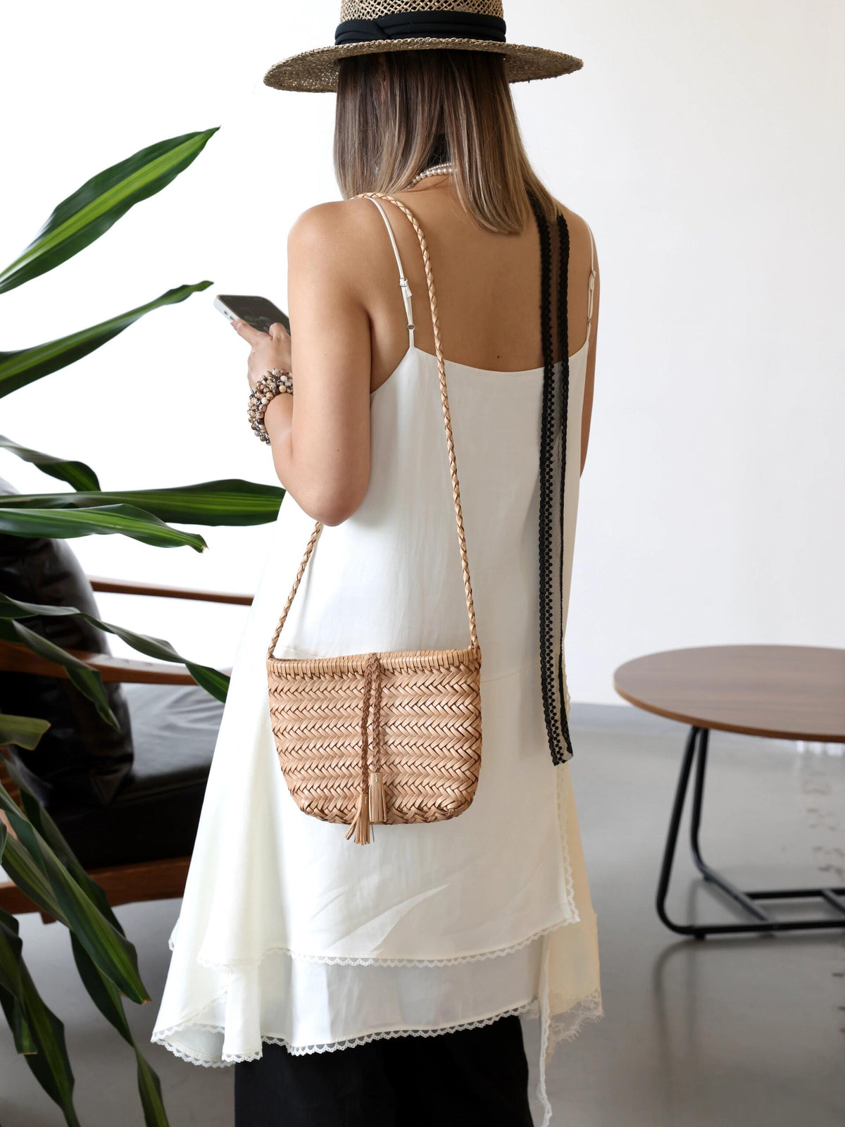 Handwoven Italian Cowhide Leather Crossbody Bag for Women |  Artisan Woven Shoulder Bag with Tassel & Drawstring Pouch | 8 Colours | Casual Daily & Weekend Ba