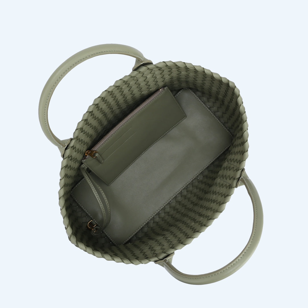 Handwoven Italian Lambskin Tote Bag,  Luxury Intrecciato Leather Shoulder Bag with Matching Pouch, Three Sizes