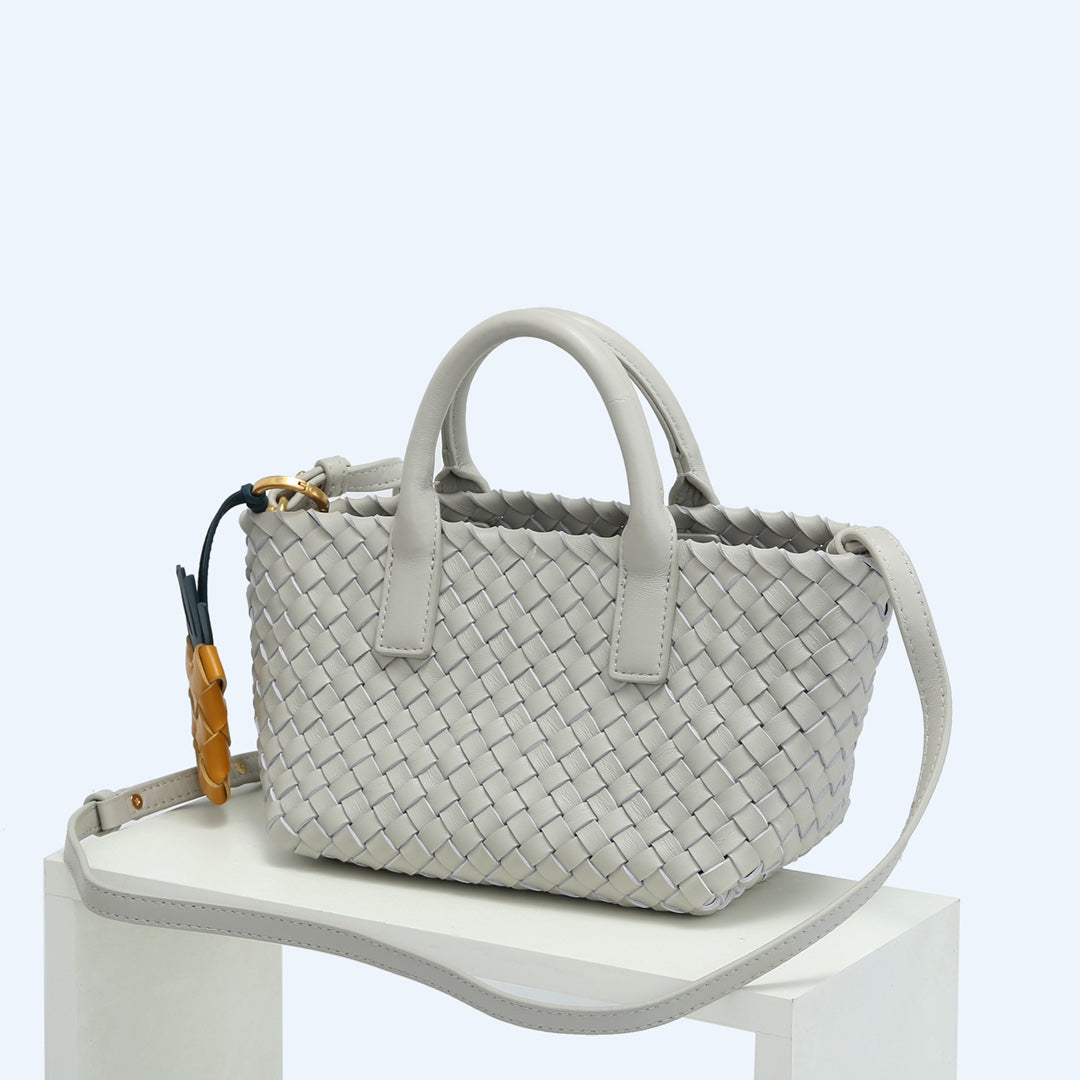 Handwoven Italian Lambskin Tote Bag,  Luxury Intrecciato Leather Shoulder Bag with Matching Pouch, Three Sizes