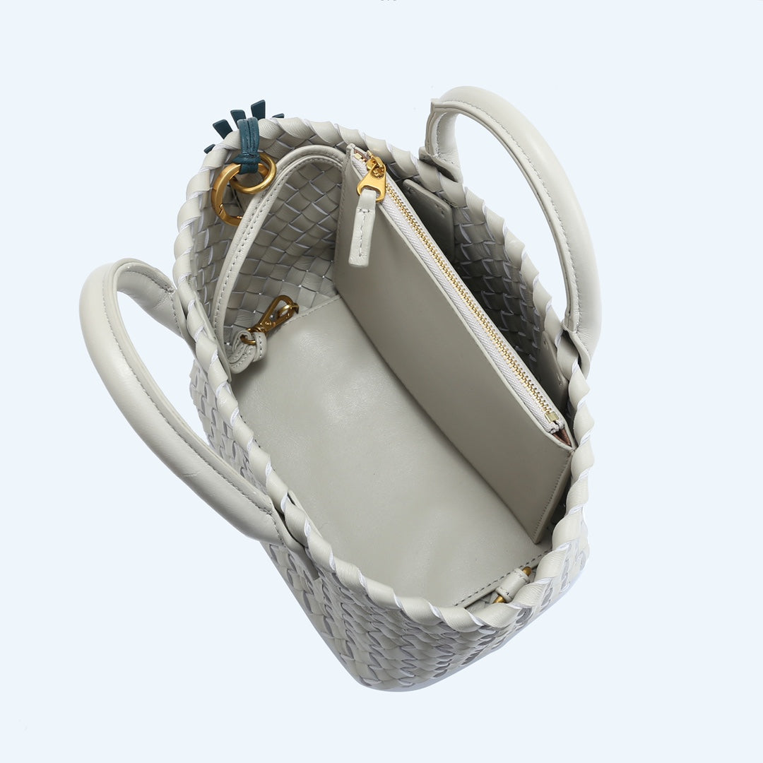 Handwoven Italian Lambskin Tote Bag,  Luxury Intrecciato Leather Shoulder Bag with Matching Pouch, Three Sizes