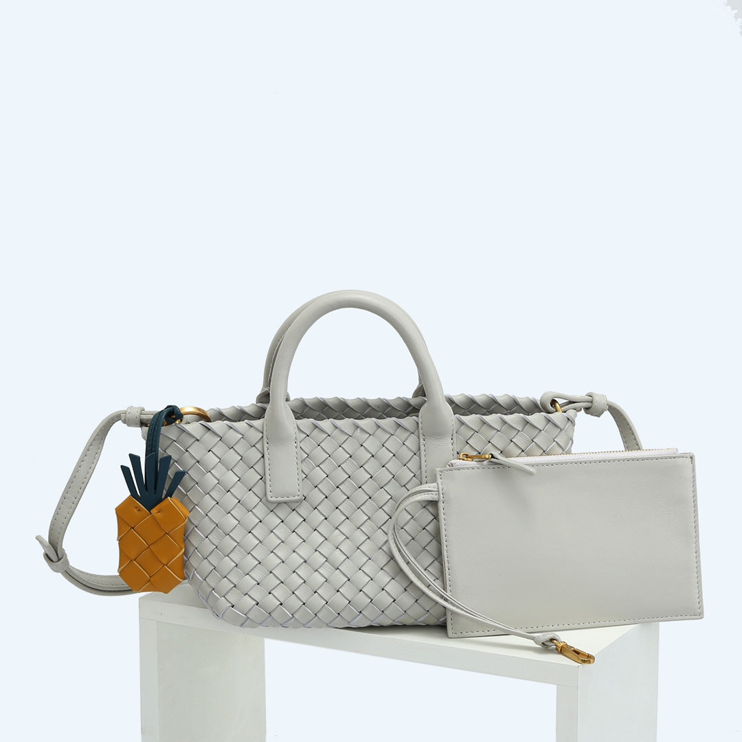 Handwoven Italian Lambskin Tote Bag,  Luxury Intrecciato Leather Shoulder Bag with Matching Pouch, Three Sizes