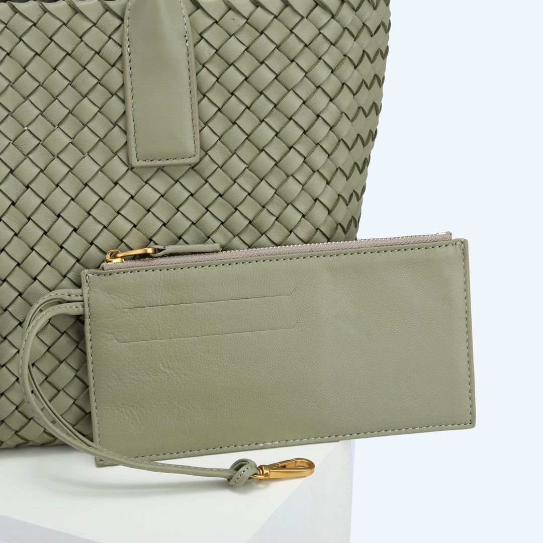 Handwoven Italian Lambskin Tote Bag,  Luxury Intrecciato Leather Shoulder Bag with Matching Pouch, Three Sizes