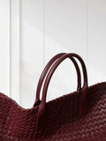 Handwoven Italian Lambskin Tote Bag,  Luxury Intrecciato Leather Shoulder Bag with Matching Pouch, Three Sizes
