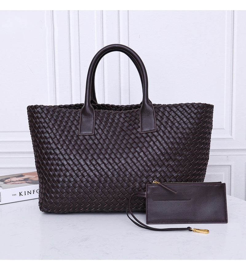 Handwoven Italian Lambskin Tote Bag,  Luxury Intrecciato Leather Shoulder Bag with Matching Pouch, Three Sizes