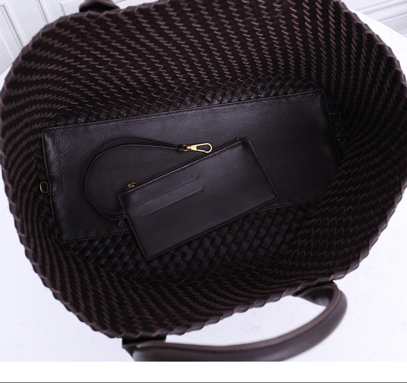 Handwoven Italian Lambskin Tote Bag,  Luxury Intrecciato Leather Shoulder Bag with Matching Pouch, Three Sizes