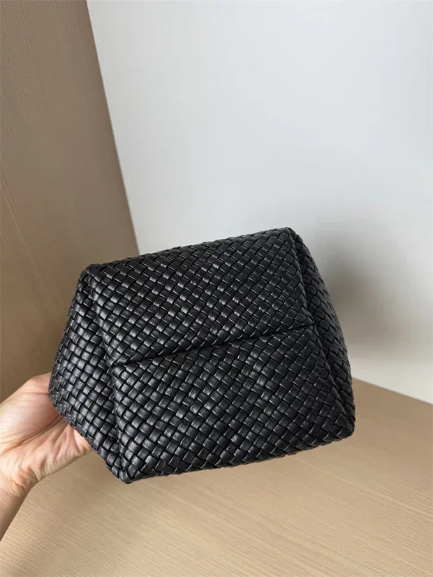 Handwoven Lambskin Leather Bucket Bag, Luxury Intrecciato Shoulder/Hobo Bag | All-Leather Interior & Exterior