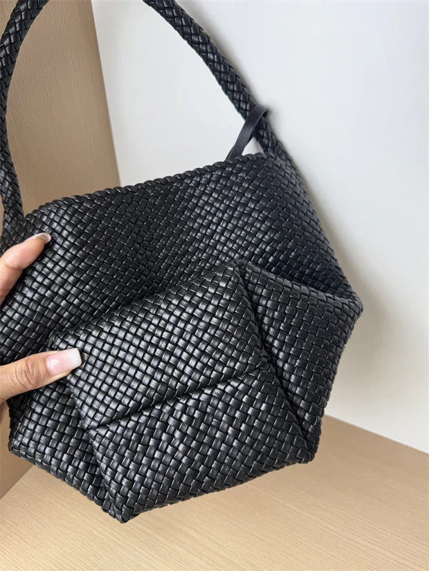 Handwoven Lambskin Leather Bucket Bag, Luxury Intrecciato Shoulder/Hobo Bag | All-Leather Interior & Exterior