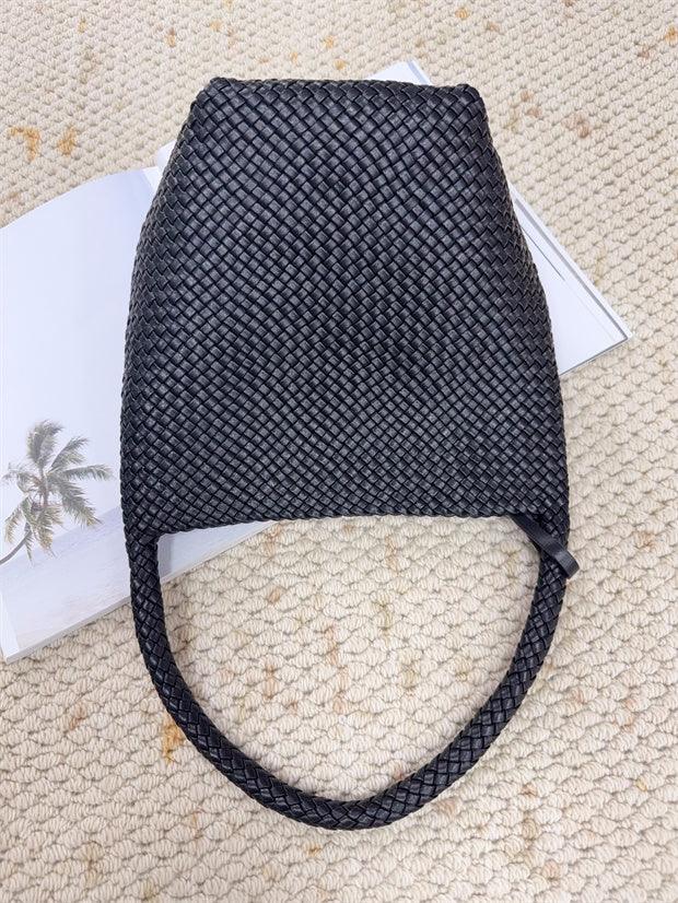 Handwoven Lambskin Leather Bucket Bag, Luxury Intrecciato Shoulder/Hobo Bag | All-Leather Interior & Exterior