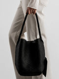 Handwoven Lambskin Leather Bucket Bag, Luxury Intrecciato Shoulder/Hobo Bag | All-Leather Interior & Exterior