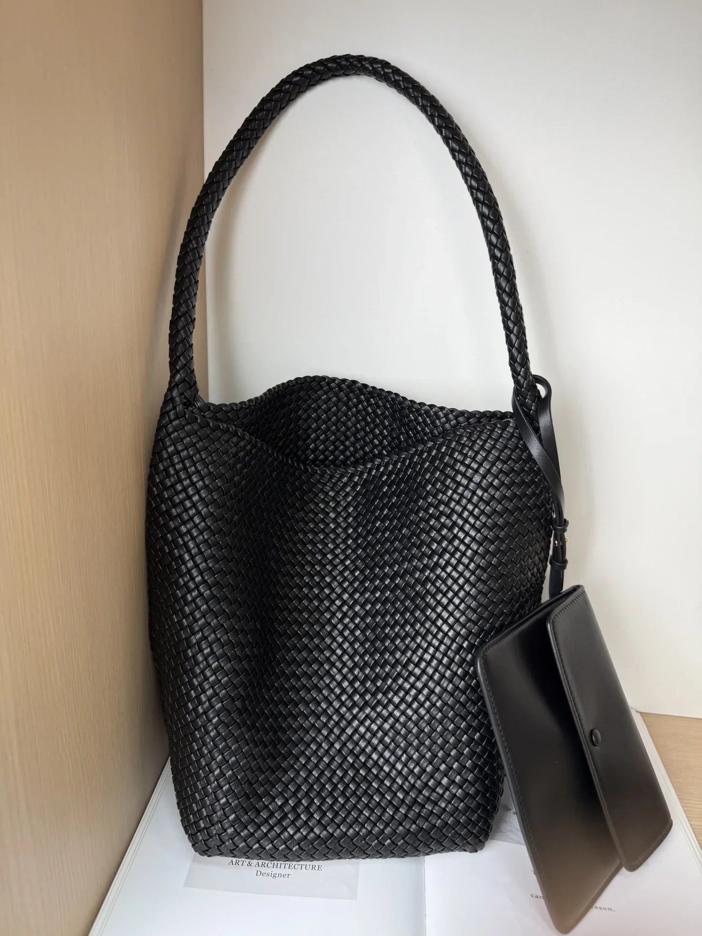 Handwoven Lambskin Leather Bucket Bag, Luxury Intrecciato Shoulder/Hobo Bag | All-Leather Interior & Exterior