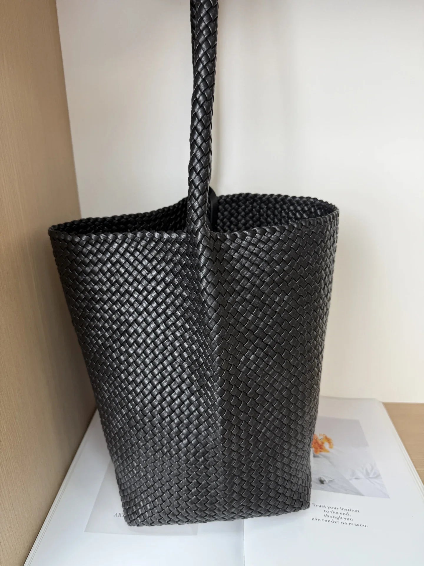 Handwoven Lambskin Leather Bucket Bag, Luxury Intrecciato Shoulder/Hobo Bag | All-Leather Interior & Exterior
