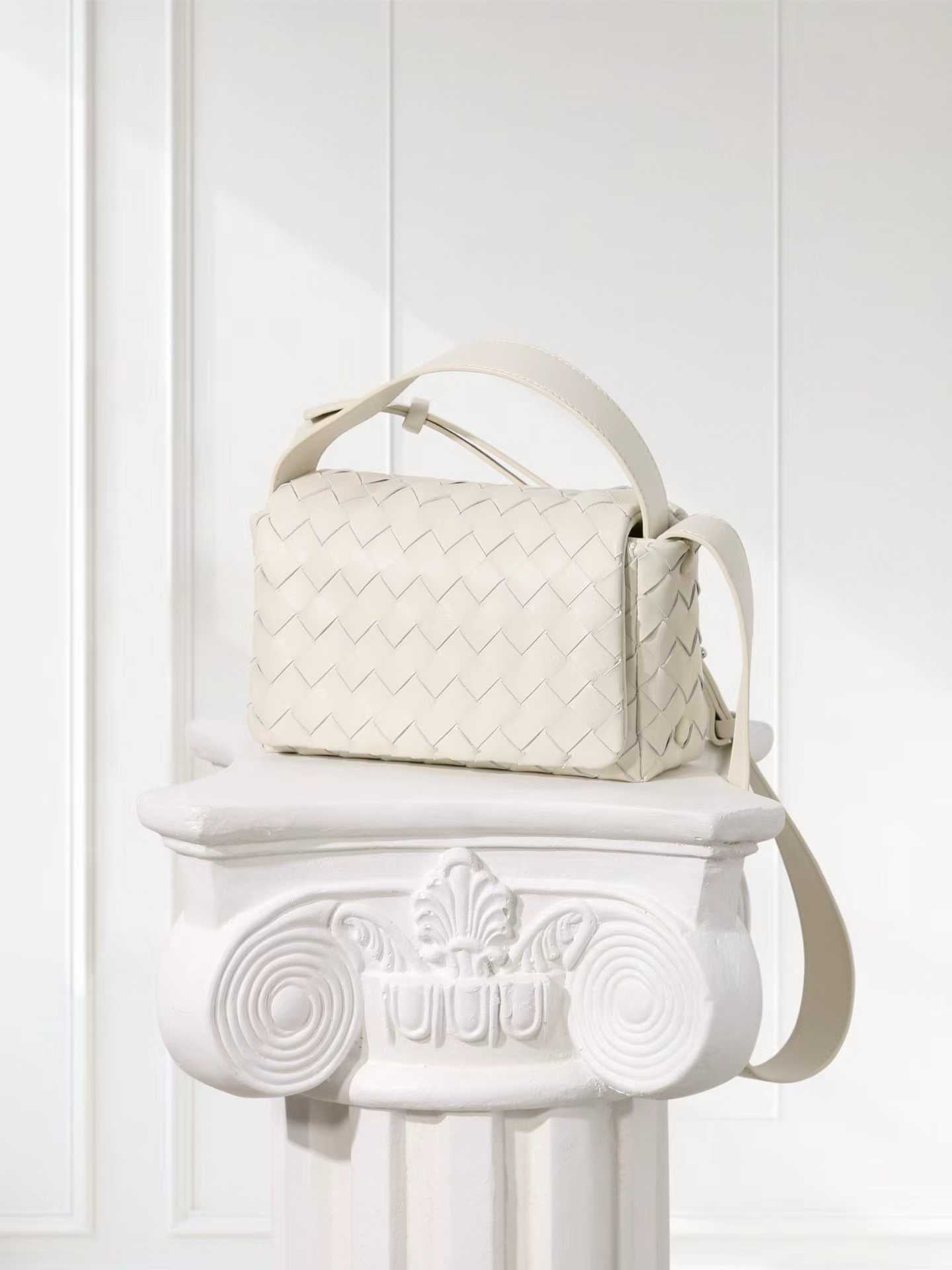 Handwoven Lambskin Leather Mini Bag – Diagonal Basketweave Crossbody | Top Handle Woven Leather Shoulder Bag